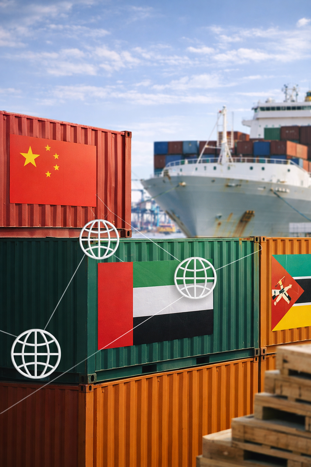 International shipping containers representing global sourcing